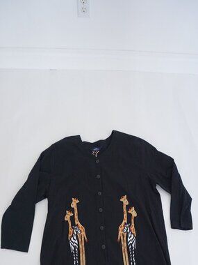 Vintage Penningtons Black Giraffe Animal Print Button Front Cardigan Sweater 3X